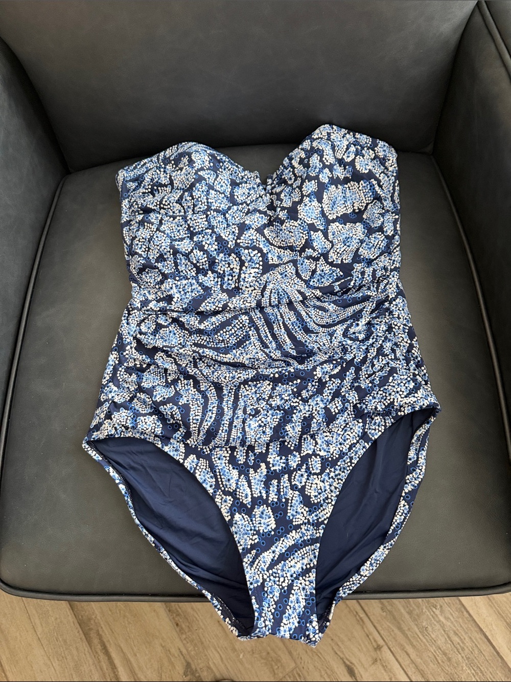 Tommy Bahama Navy and Light Blue Floral Sweetheart One-Piece Swim